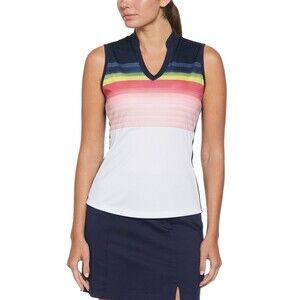 NWT Callaway Golf Gradient Stripe Color Block Sleeveless Polo Shirt Women L (C1)
